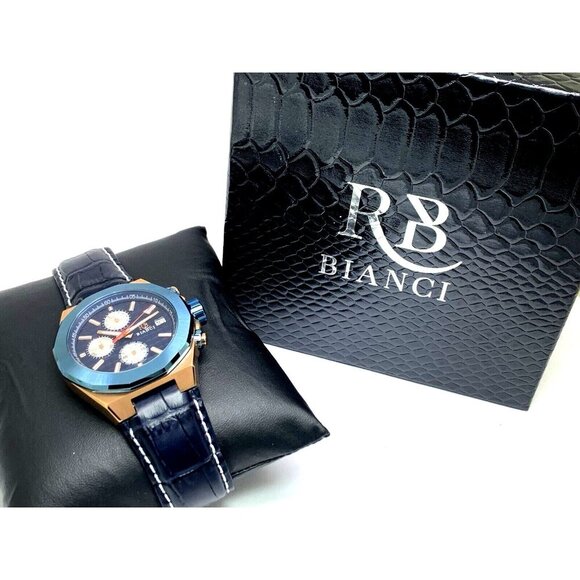 Roberto Bianci Men's Watch RB0135 Quartz Chronograph Blue Dial Rose Gold 44mm - Picture 3 of 15